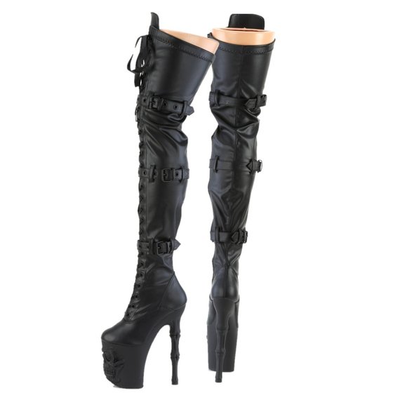 Skull Platform 8" Bone Heel Multi Strap Lace Up Thigh Boots Rapture 3028 - Picture 4 of 9